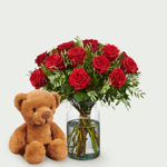 Boeket Roos met teddybeer