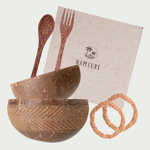 Set of coconut bowls with cutlery