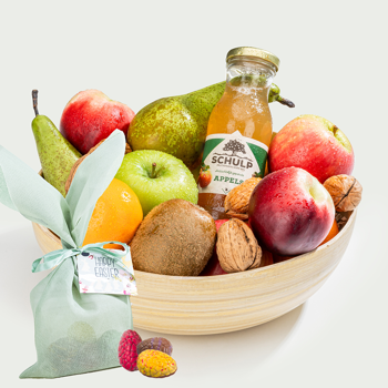 Easter Fruit Basket with Bunny Bag of Easter Eggs