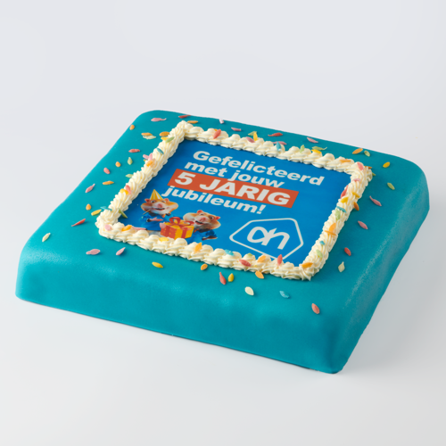 Festive marzipan photo cake blue