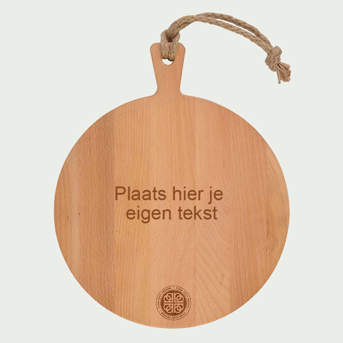 Beukenhout Serveerplank rond met eigen tekst (35cm)