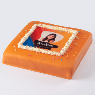 Feestelijke marsepein fototaart oranje