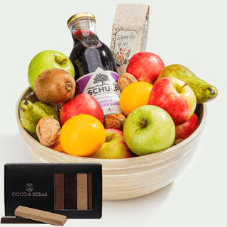 Fruitmand royaal Warm Hug met chocolade